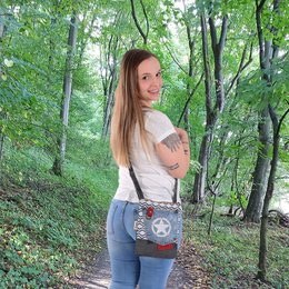 Bolso bandolera pequeño de mujer Sunsa sostenible. Bolso de hombro vegano hecho de lona y jeans reciclados. Bolso estilo retro vintage. Bolso bandolera para mujer.