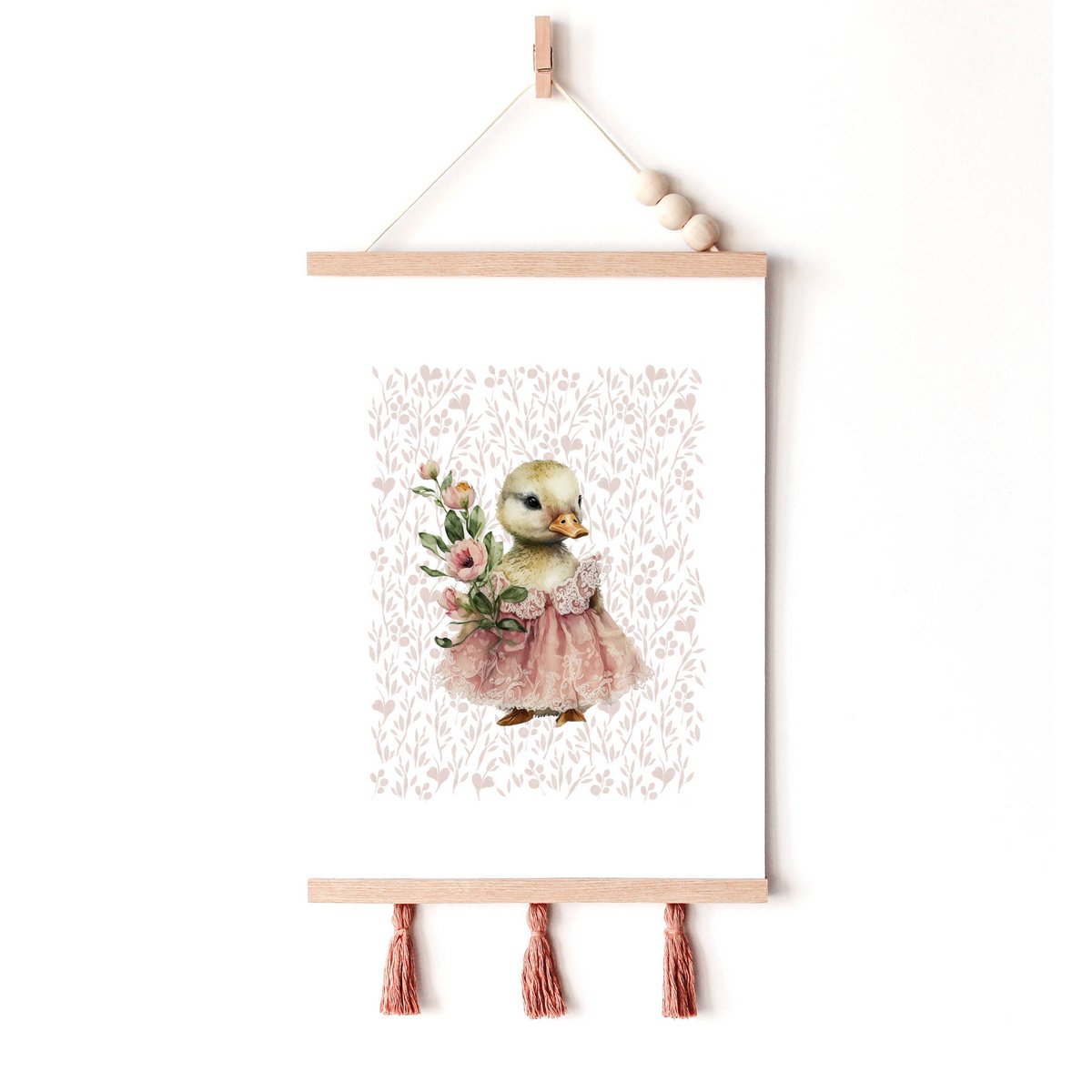 Impression d'art de pépinière de canard, affiche de canard, affiche de canard de bébé, affiche rose de chambre de filles, copie mignonne de canard, impression d'art de pépinière de filles, décor de chambre de filles