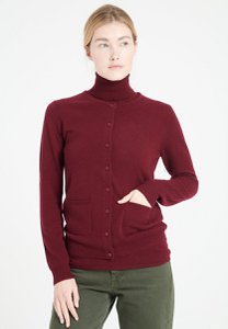 LILLY 4 Rundhals-Cardigan aus burgunderrotem, tailliertem Kaschmir