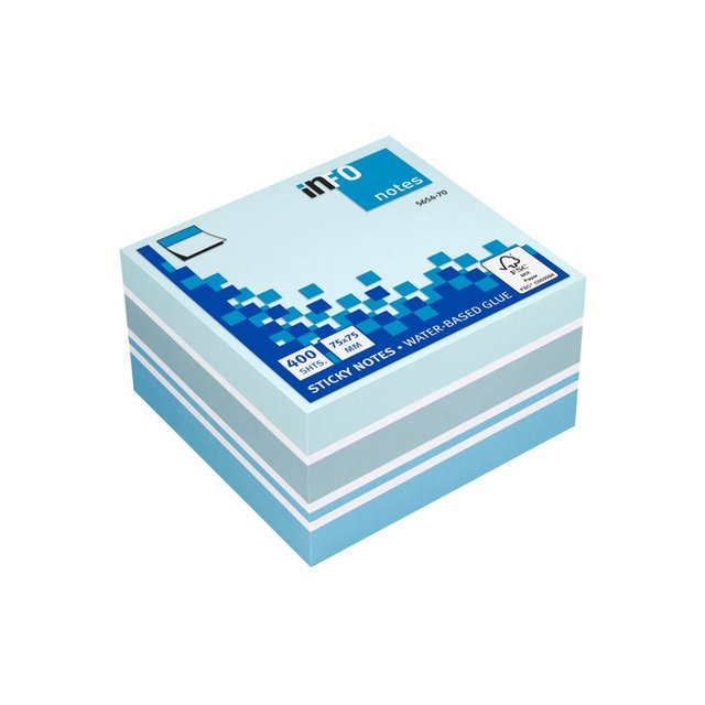 Info notes 75x75mm assorti blok a 400 vel wit, 3 soorten blauw