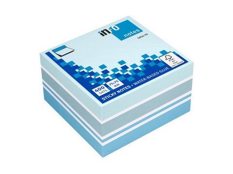 Info notes 75x75mm assorti blok a 400 vel wit, 3 soorten blauw