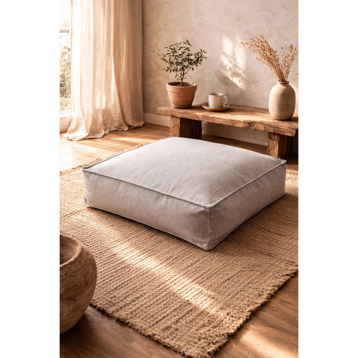 Leinen-Cru-Pouf und Bodensitz