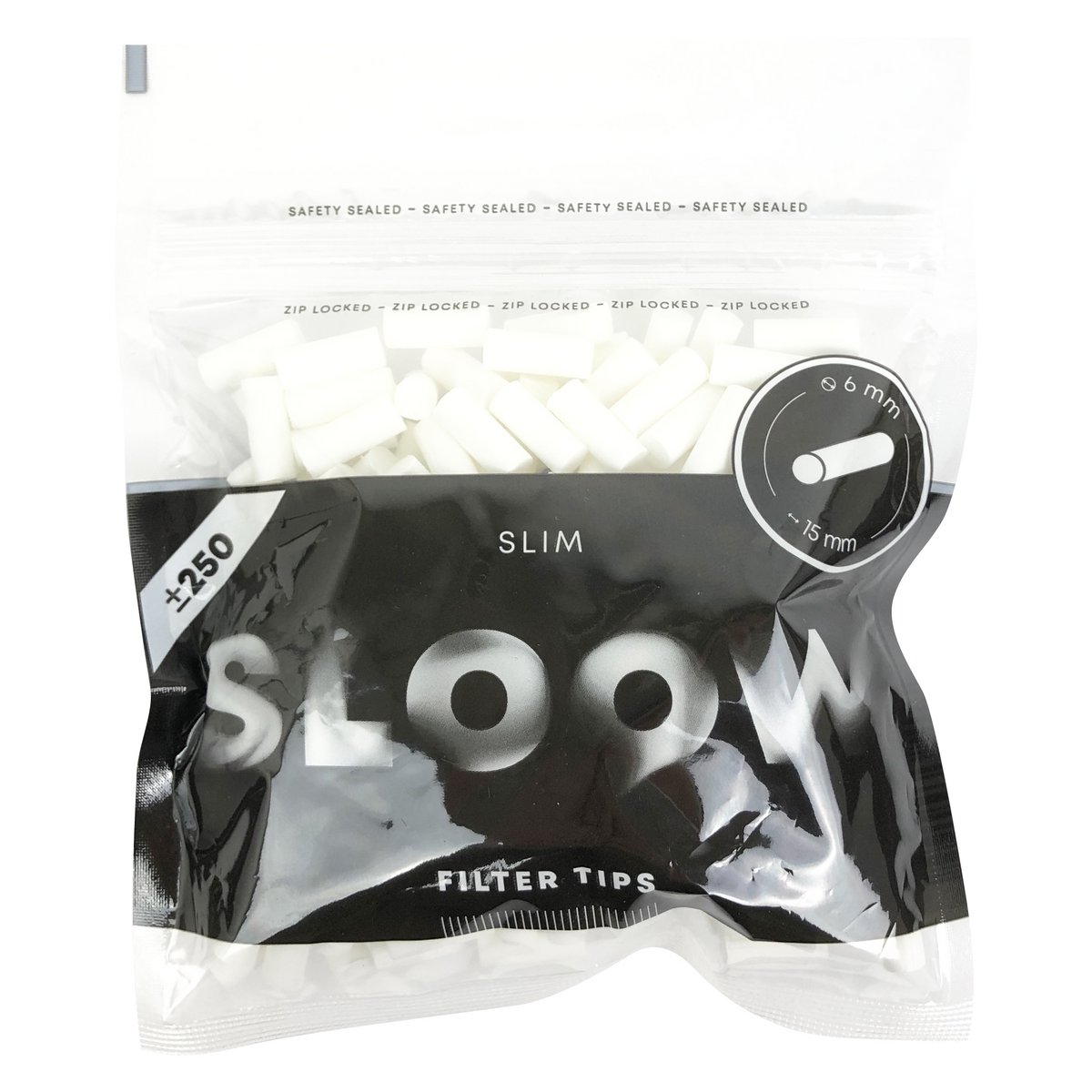 SLOOW Filtros de cigarrillos Bolsa con cierre resellable de 250 piezas Tamaño delgado 6 mm