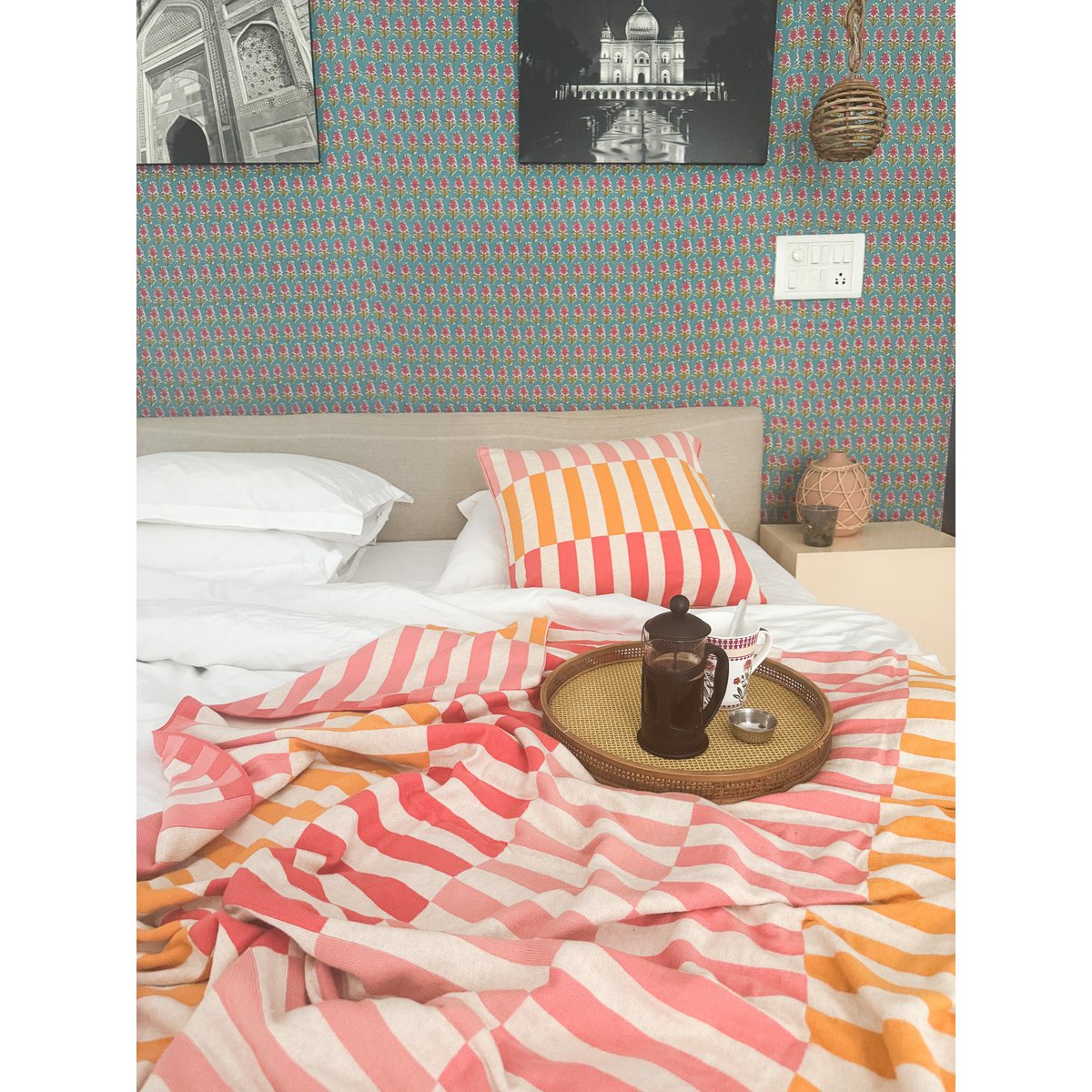 Mojo Pink Jacquard Throw – Blødt børstet bomuld