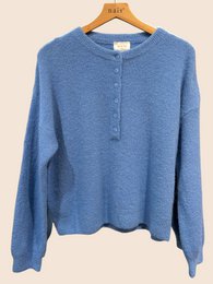 Pull col boutonné manches ballon en alpaga