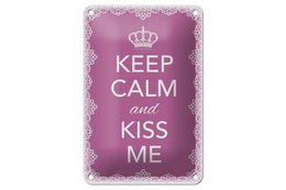 Tin sign saying 12x18cm Keep Calm and kiss me crown decoration