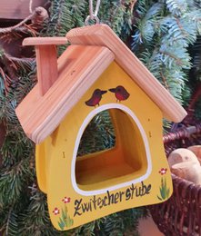 Colorful wooden bird feeder house, red yellow blue green white, roof design, garden decoration