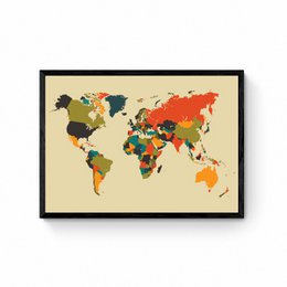 Carte du monde - Mosaïque Beige - Carte Poster