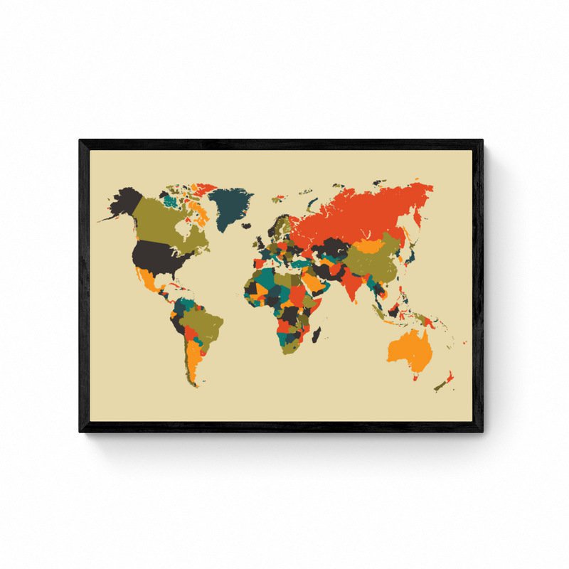 World Map - Mosaic Beige - Map Poster