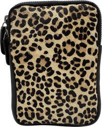 Lædertelefonpose Ladies Black With Tiger Print - Stilfuld taske lavet af ægte læder med justerbar skulderrem, ideel til at bære din telefon.