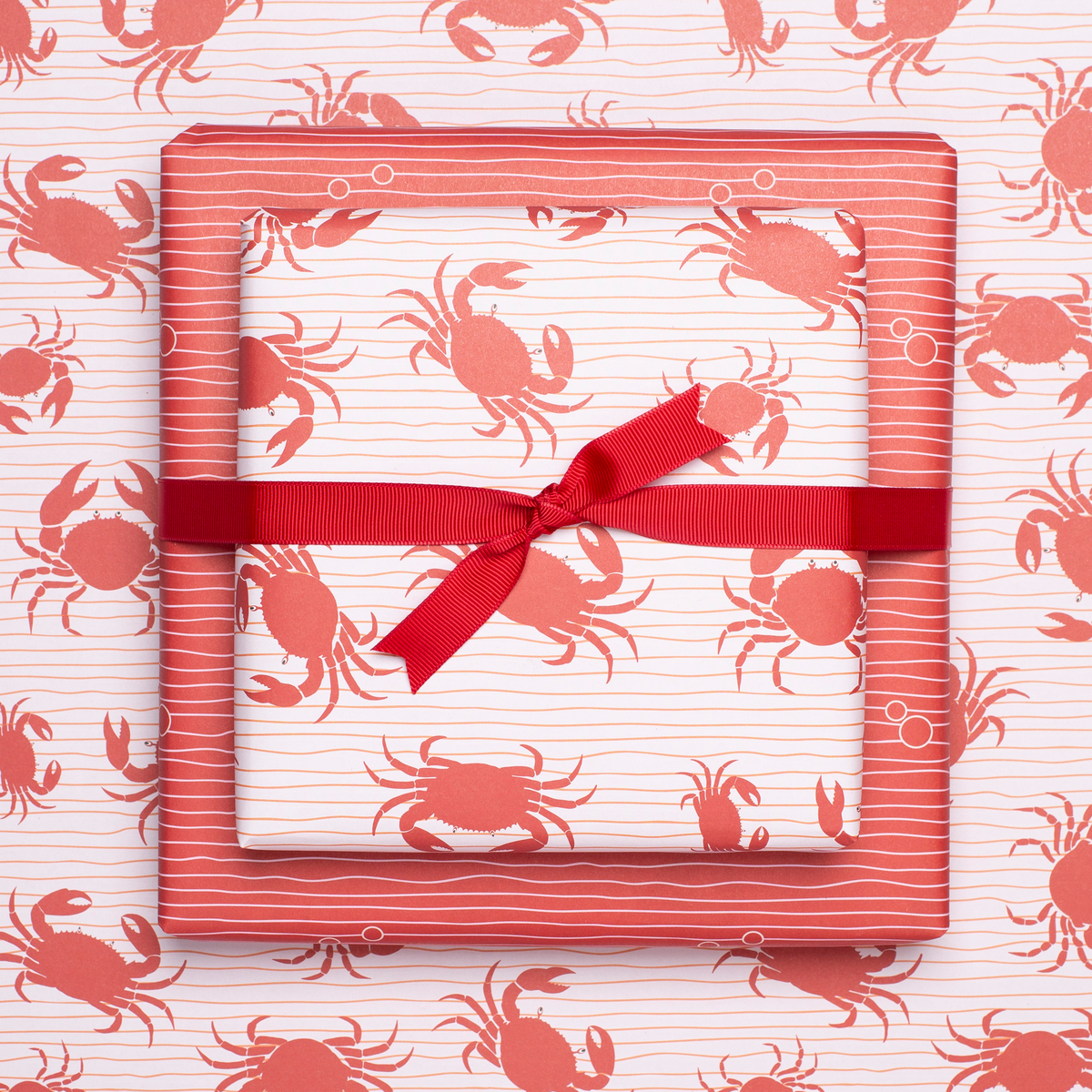 Rood inpakpapier krab - kinderdieren voor kinderen, maritieme cadeauverpakking zomer