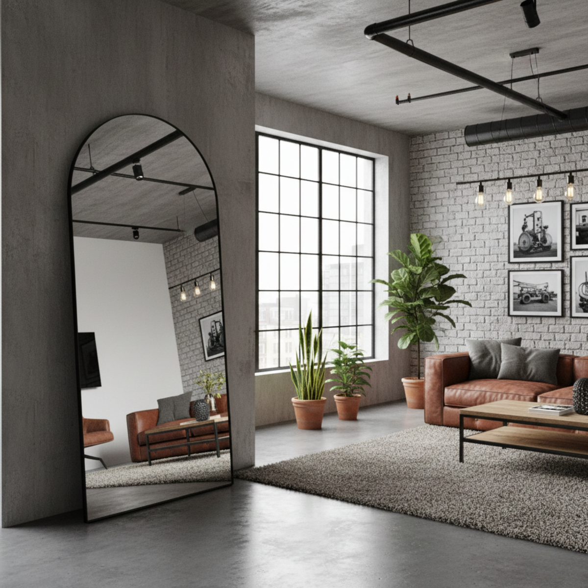 Boogspiegel 80x180 cm Zwart – Slanke Passpiegel Staal - Boog Spiegel