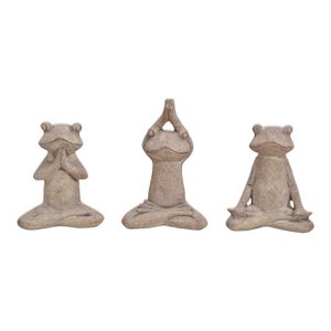 Yogo frog made of cement gray 3-fold, (W / H / D) 7x12x5cm