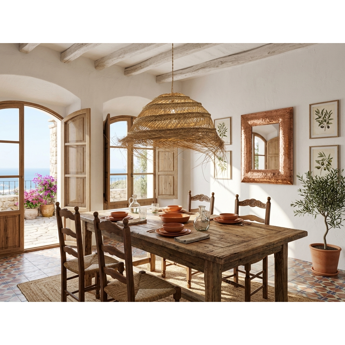Lámpara de Techo Artesanal de Esparto y Fibra Natural – Pantalla Colgante Estilo Mediterráneo, Rústico y Boho Chic para Salón, Comedor o Terraza (Hecha a Mano)