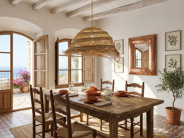 Lámpara de Techo Artesanal de Esparto y Fibra Natural – Pantalla Colgante Estilo Mediterráneo, Rústico y Boho Chic para Salón, Comedor o Terraza (Hecha a Mano)