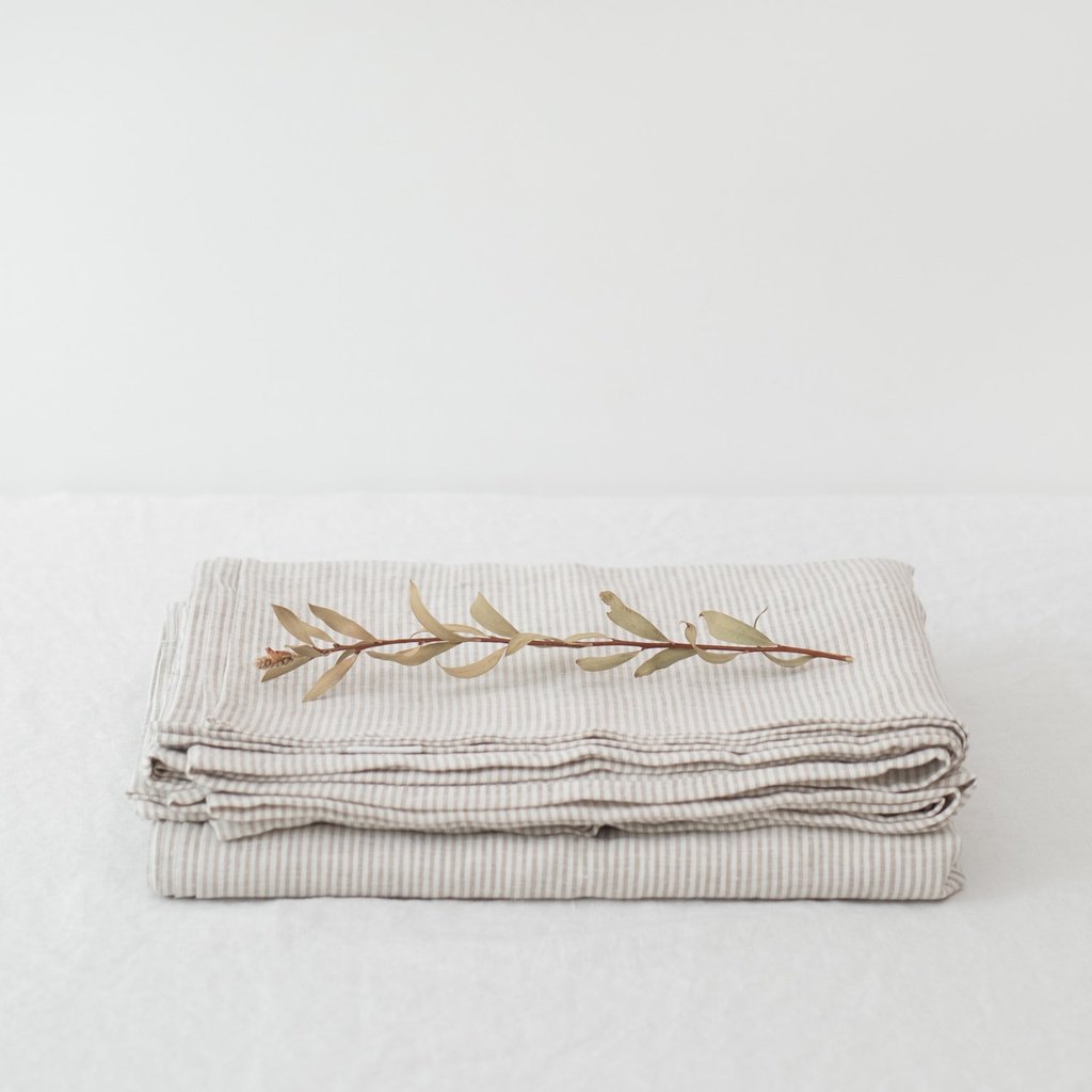 Natural Stripes Linen Flat Sheet