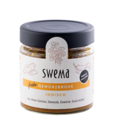 A savory, organic Indian spice broth mix in a 210g jar, perfect for making 6 liters of flavorful broth.