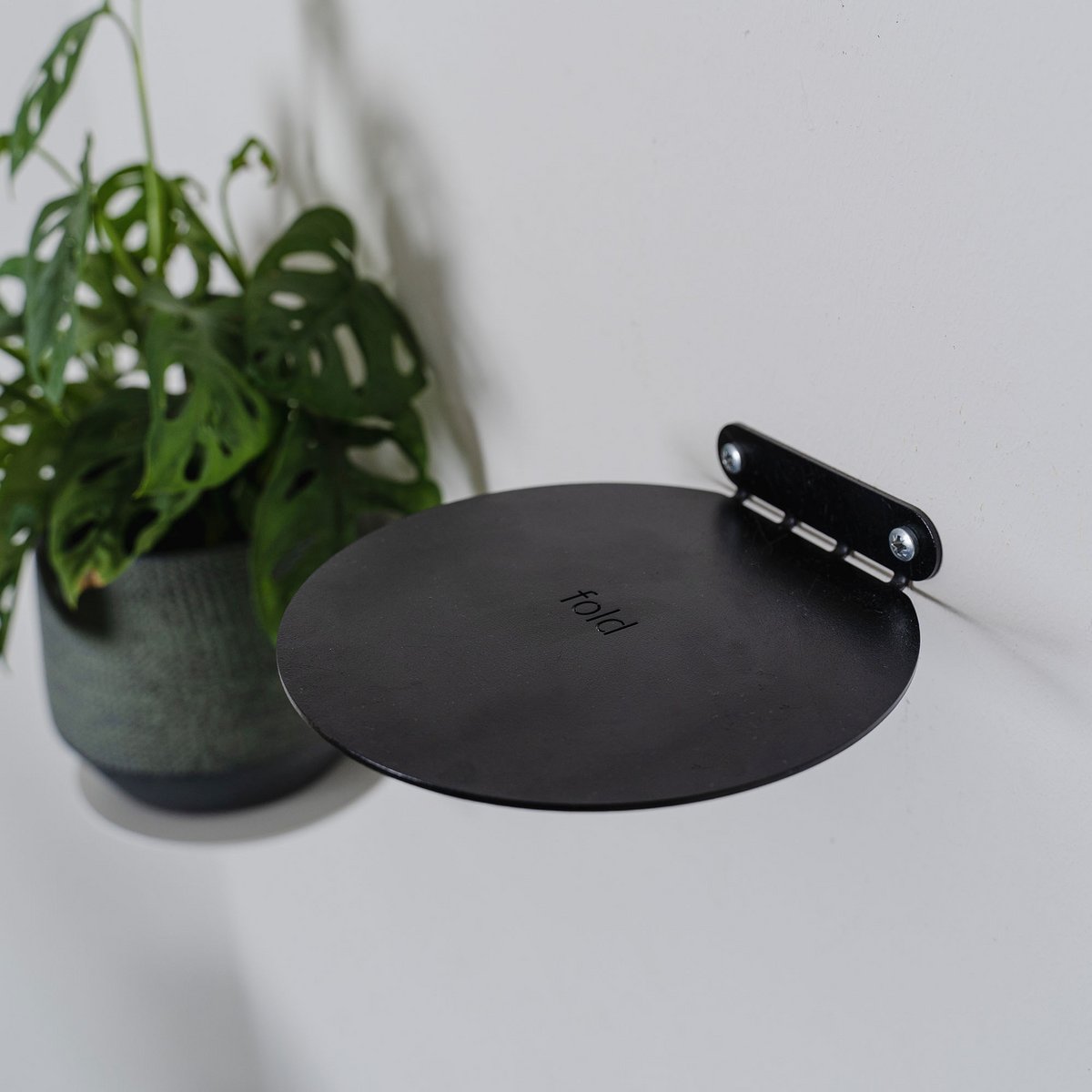 Półka okrągła składana, 16cm, czarna | Minimalistyczne, pływające, niewidoczne, stalowe półki ścienne/pokojowe na rośliny, ozdoby lub książki