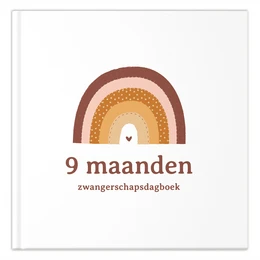 Colorful rainbow-themed pregnancy journal with 9 months of content. Soft, rounded cover design.