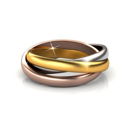 Bague 3 Royaumes Argenté, Doré, Or Rose et Cristal