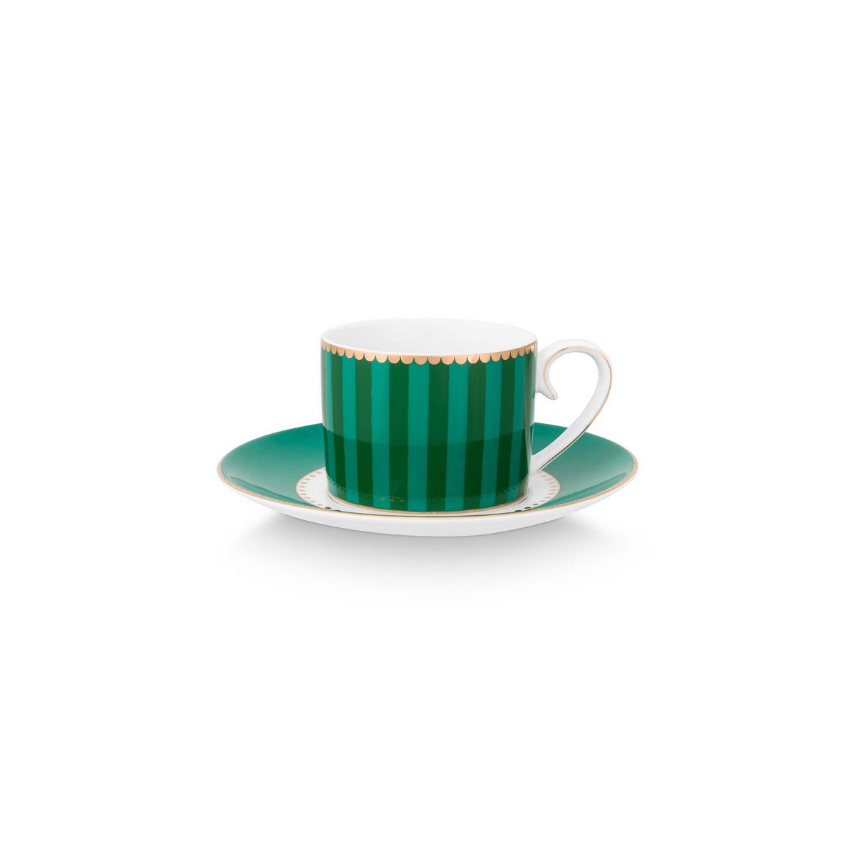 Espresso Cup & Saucer Love Birds Stripes Emerald-Green 125ml