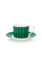Espresso Cup & Saucer Love Birds Stripes Emerald-Green 125ml