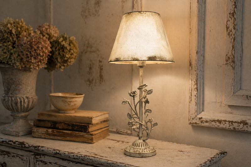 Rosenlampe mit Eisenlampenschirm H 84x34 cm