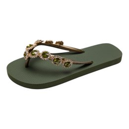  Green flip flops with gold beaded embellished strap, casual summer footwear