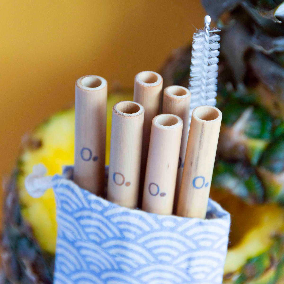 Etui met 6 herbruikbare bamboerietjes + flessenborstel