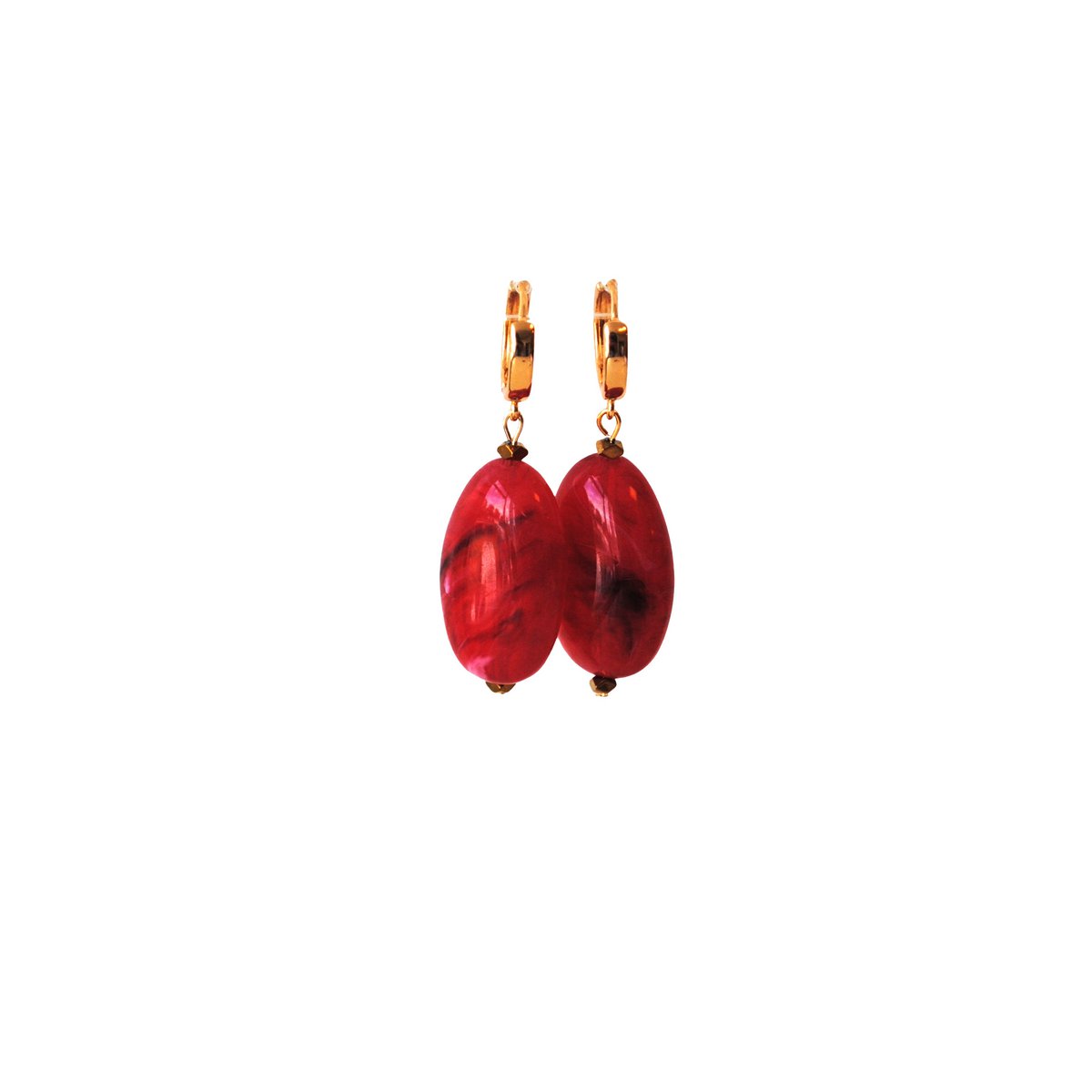 Creolen 24K goldplated met hanger rood gemêleerd en hematiet