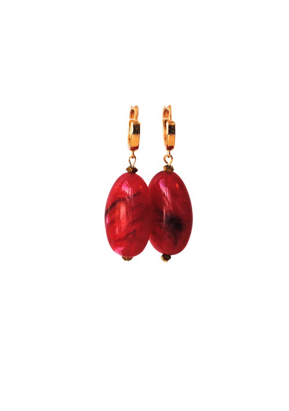 Creolen 24K goldplated met hanger rood gemêleerd en hematiet
