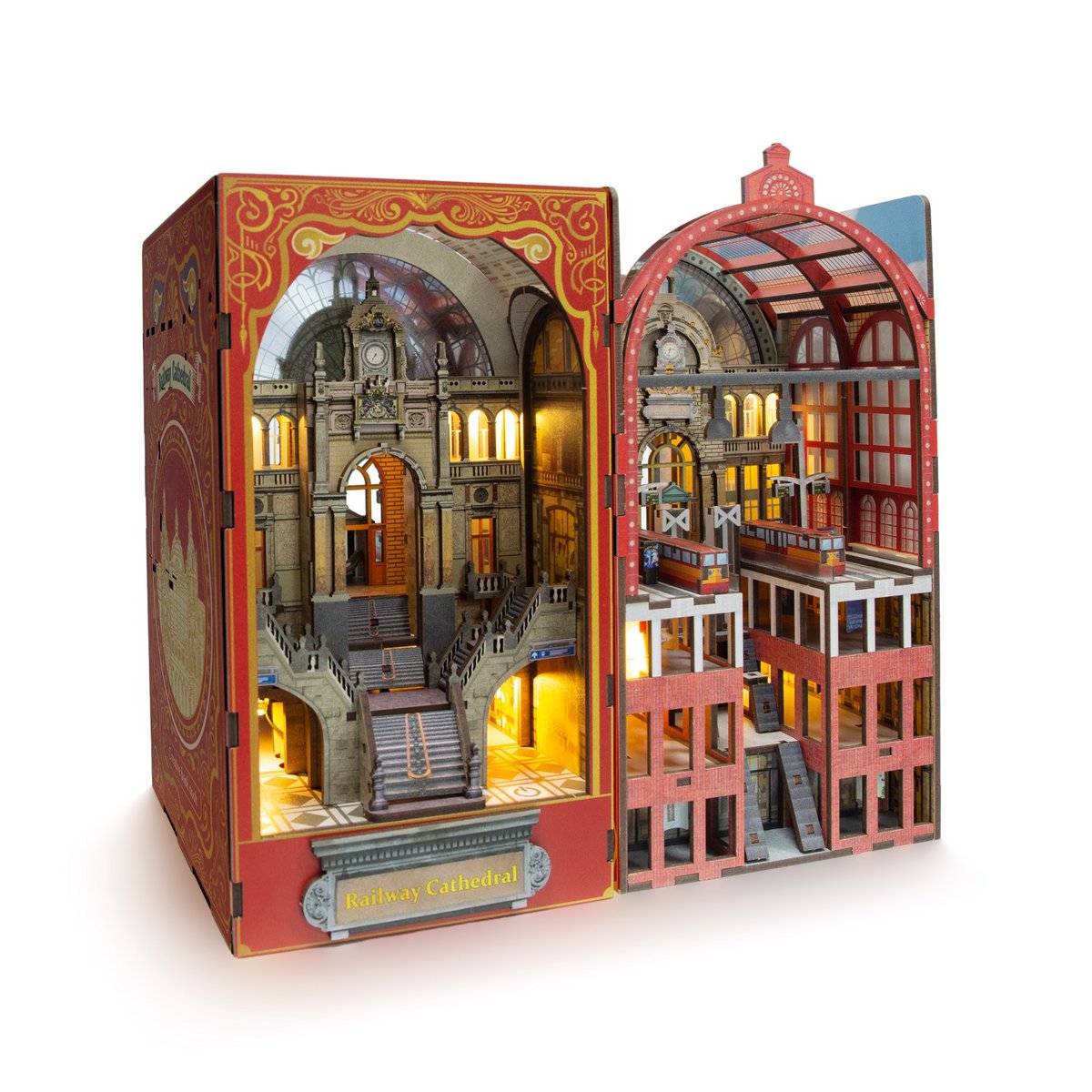 Construction kit 3D DIY Bookend Booknook Railway Cathedral with LED light sensor