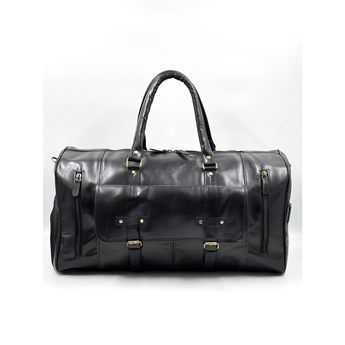Borsa da viaggio in pelle marocchina nera fatta a mano - Borsone artigianale "Obsidian" a 6 tasche con scomparto per scarpe dedicato