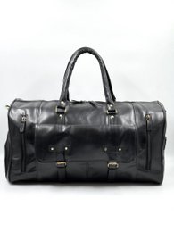 Håndlavet rejsetaske i sort marokkansk læder – Artisan 6-lommers "Obsidian" duffel med dedikeret skorum