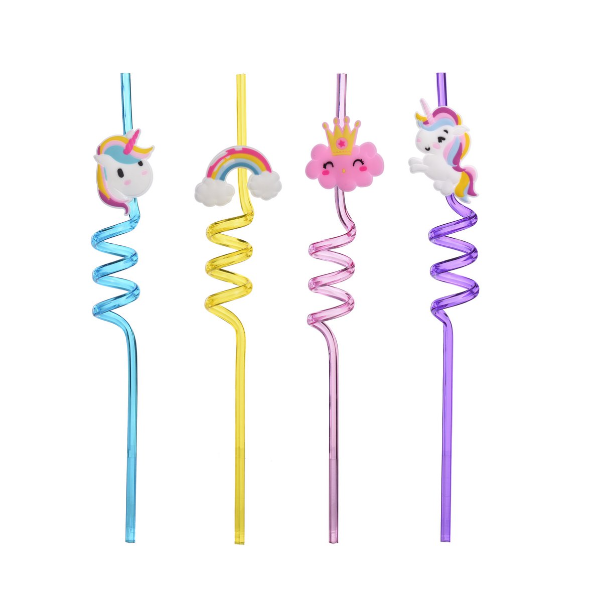 Unicorn, Set of 4 Straws, Reusable, Glass Straws for Cocktails, Smoothies, Tea, Ecological, Resistant