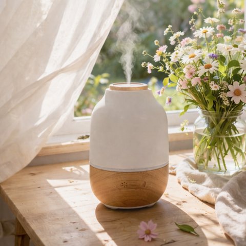 Ultrasonic Diffuser – Purisia – Wood and Ceramic Design – Diffusion of Essential Oils – Customizable Lighting – Decorative Idea