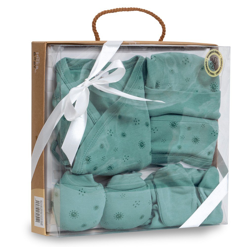 SET 5 PCS(SHIRT+PANTS+GLOVES+BIB+SOCKS)FOR NEW BORN (0-6MONTHS)-100%COTTON-MOD. DUENDES - GREEN