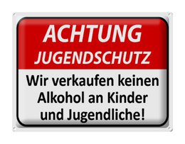 Tin sign Warning 40x30cm Youth protection no alcohol