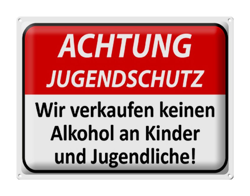 Tin sign Warning 40x30cm Youth protection no alcohol
