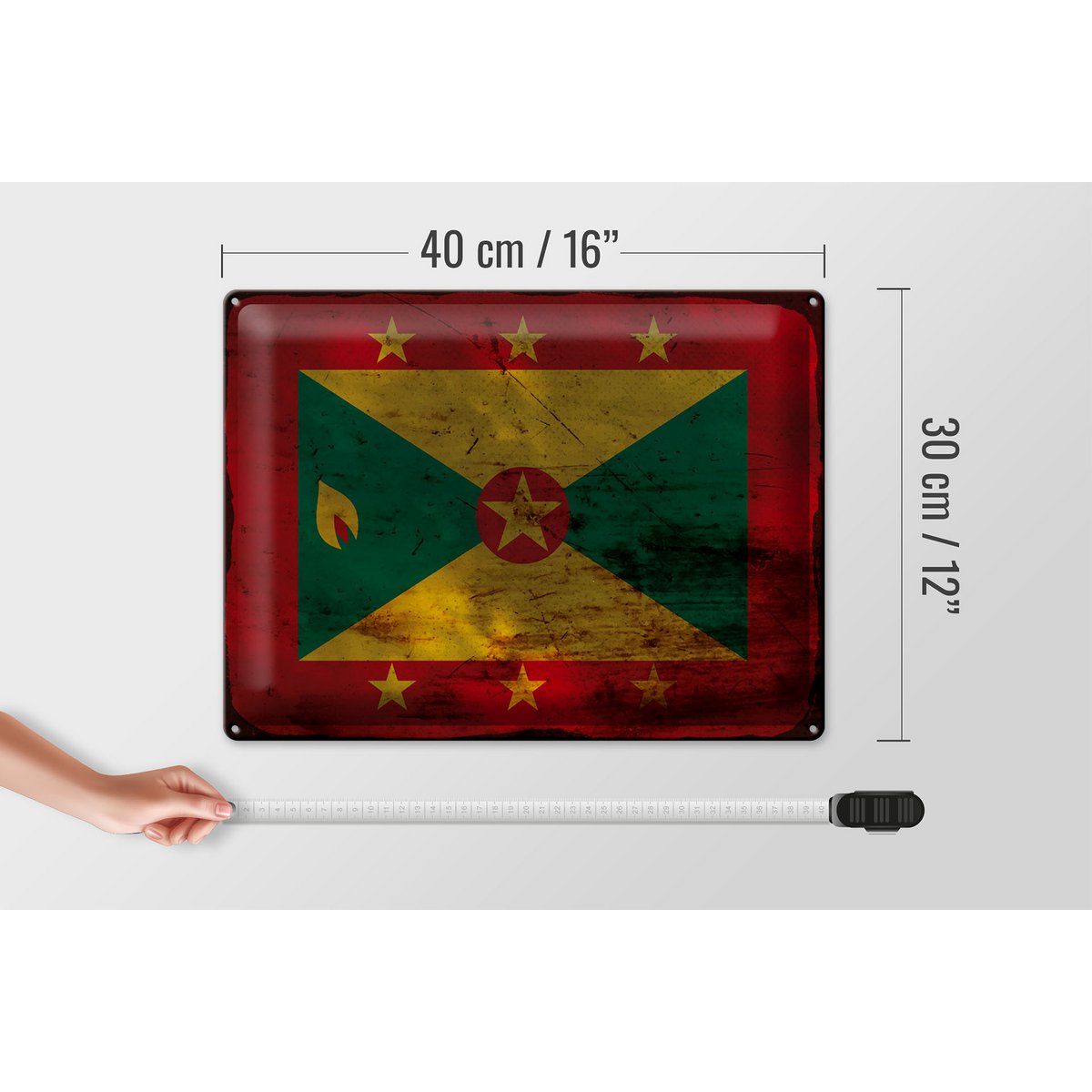 Blechschild Flagge Grenada 40x30cm Flag of Grenada Rost