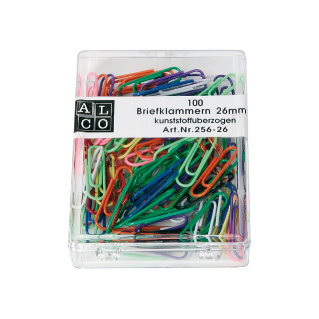Papirclips Alco 26mm rund æske 100 stk. assorteret