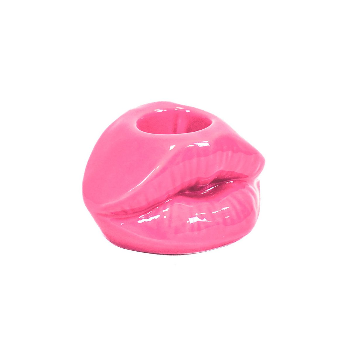 Lysestage - Læbe - Keramik - Neon Pink - 10,5x6,5x5,5cm