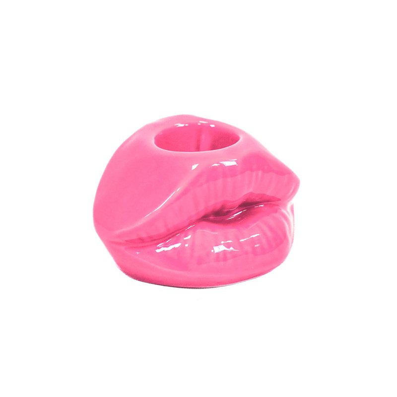 Portacandele - Labbro - Ceramica - Rosa Neon - 10,5x6,5x5,5cm