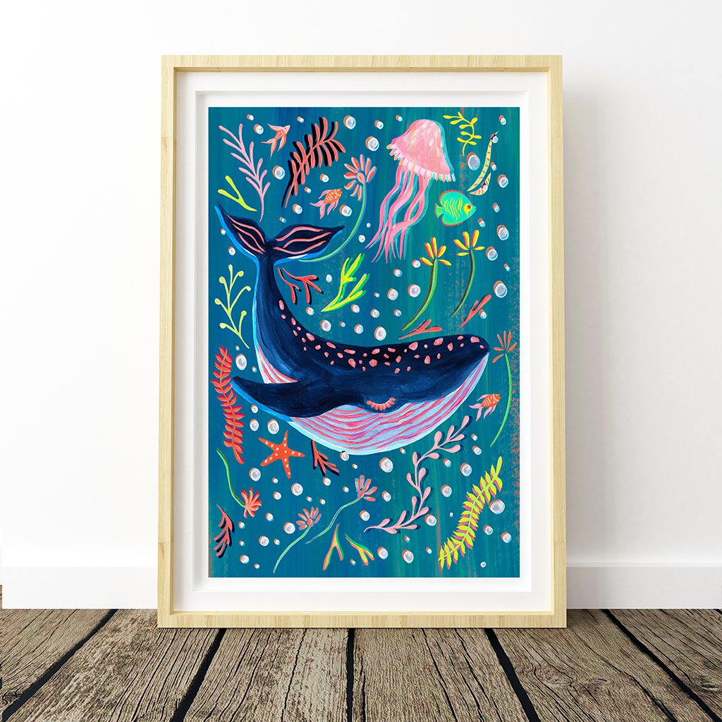 Blue Whale Nursery Print