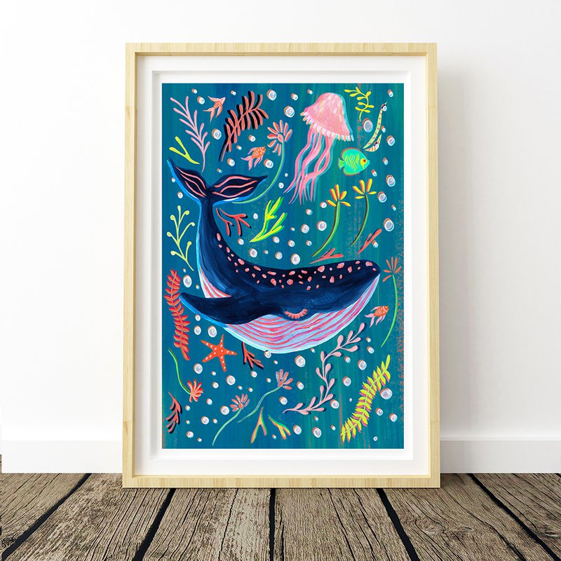 Blue Whale Nursery Print