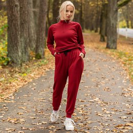 Merino 250-Set für Damen, bestehend aus Oberteil mit Reißverschluss und Jogginghose, Königskirsche