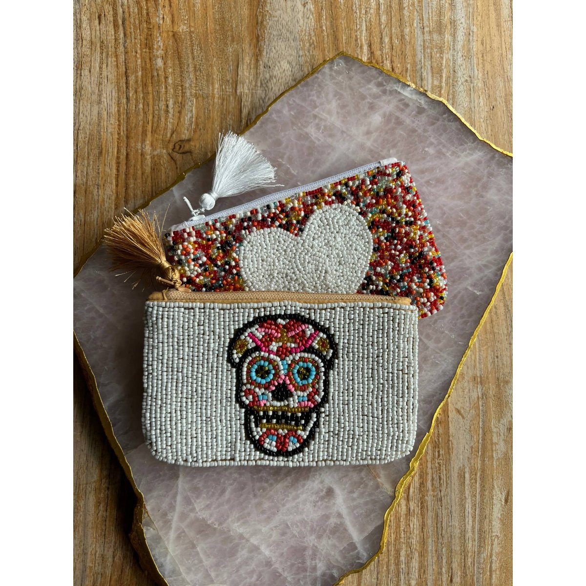 Handgefertigter Totenkopfbeutel mit Perlen * Geschenk *