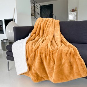 Imitation rabbit fleece blanket camel with imitation sheep lining 130x170