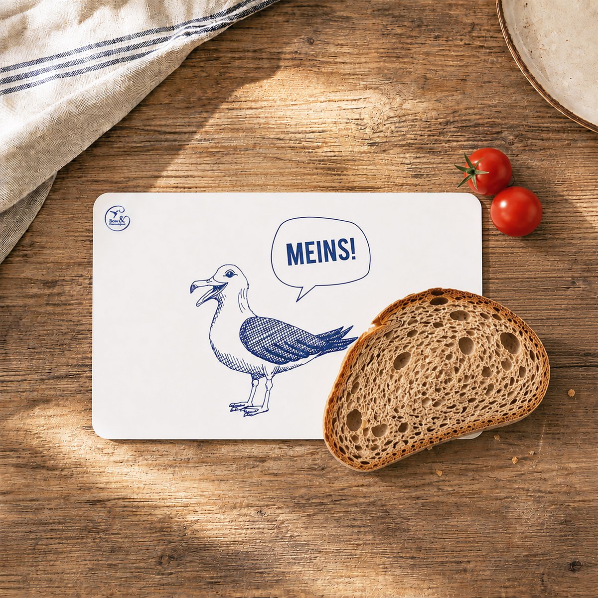 Melamine meeuw ontbijtbord met de tekst “Mine!”