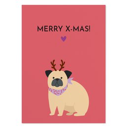 funny Christmas card “Merry X-Mas!”  Postcard with dog